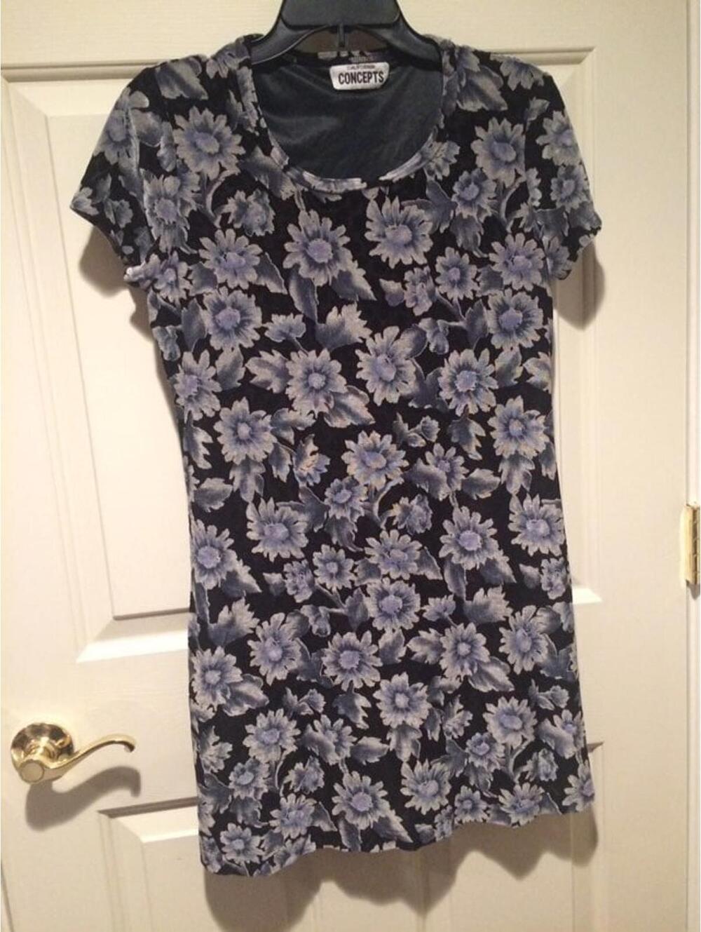 Concepts Black Floral Print Short Sleeve Dress Medium